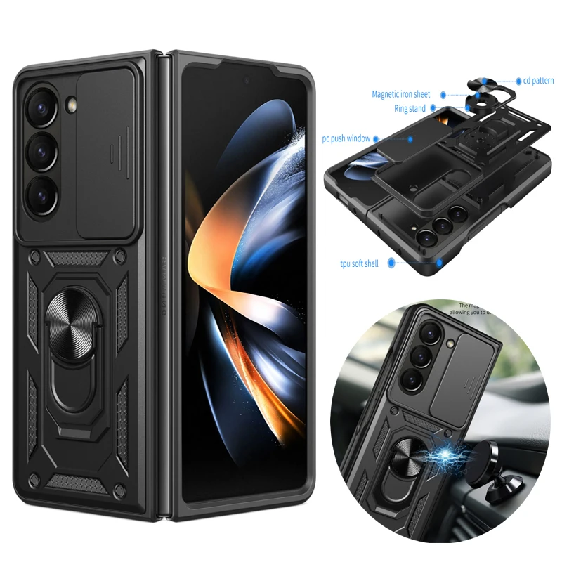 

Чехол для телефона Samsung Galaxy Z Fold 6, 7, 5, 4, противоударный автомобильный магнитный кольцо, защитный силиконовый держатель-подставка, задняя крышка, чехлы