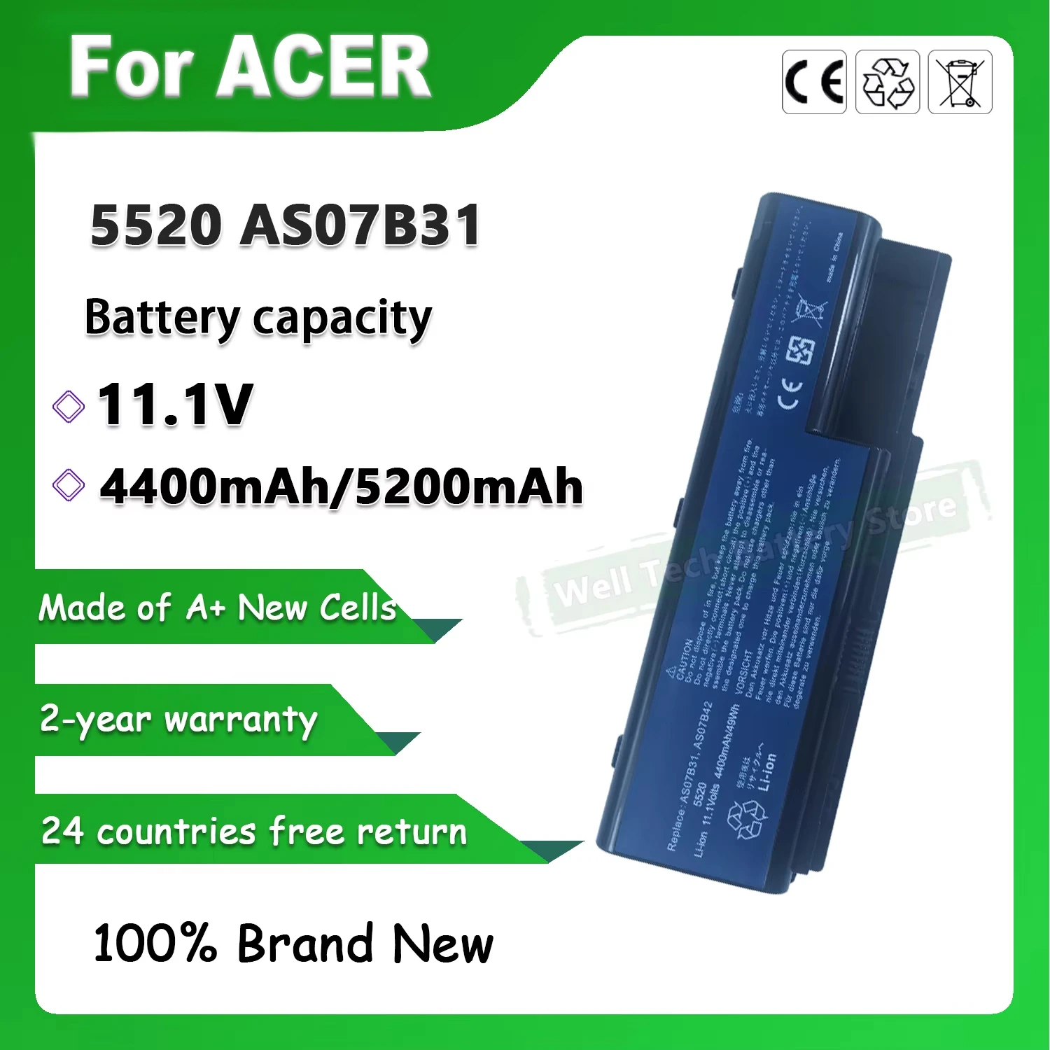 5520 AS07B31 Laptop Battery Compatible with ACER Aspire 5310 5315 5520 7520 5520-5A2G16 5520-6A2G12Mi 5520G 7520-5823 5710