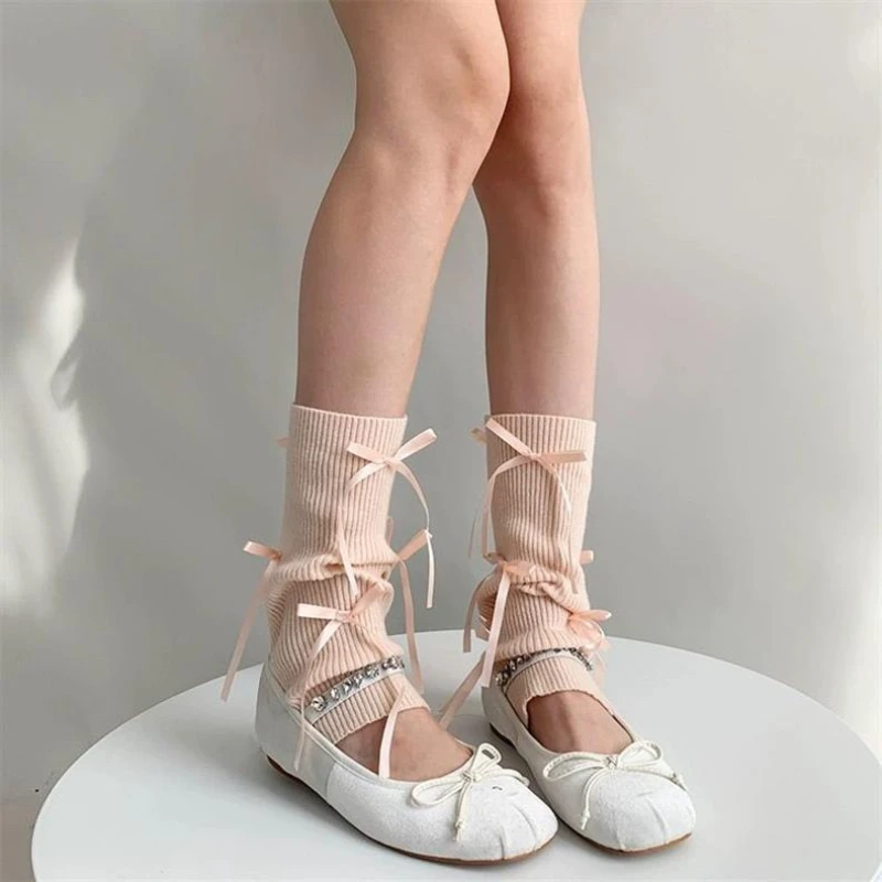 زوج من جوارب لوليتا الحلوة على طراز الباليه مع فيونكة محبوكة وجوارب متوسطة الساق مقترنة مع ملابس لوليتا #6