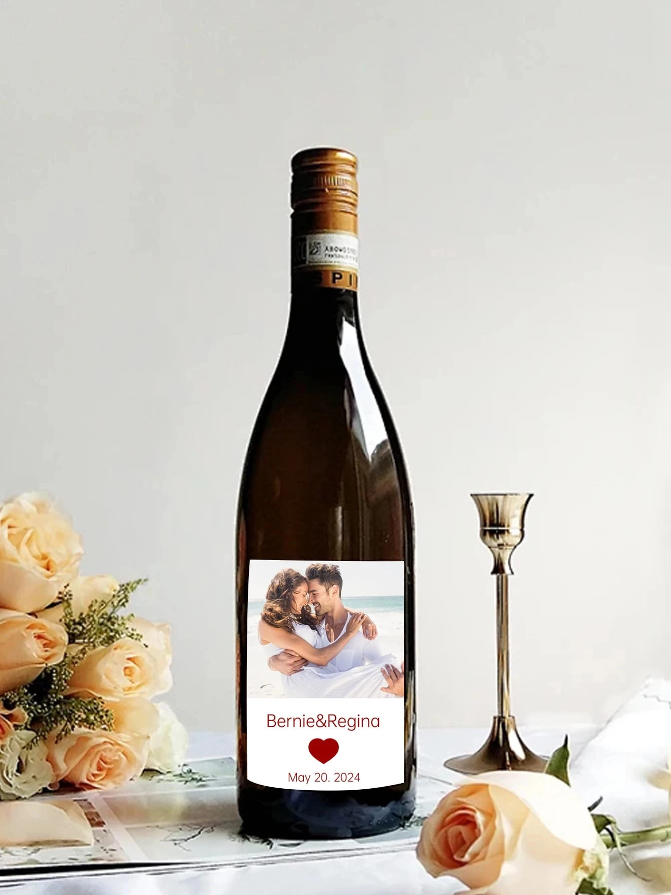 16 قطعة صور مخصصة زجاجة النبيذ تسميات زوجين اسم تاريخ ملصقات ديكور الزفاف هدايا له أمي أبي عيد الحب #6