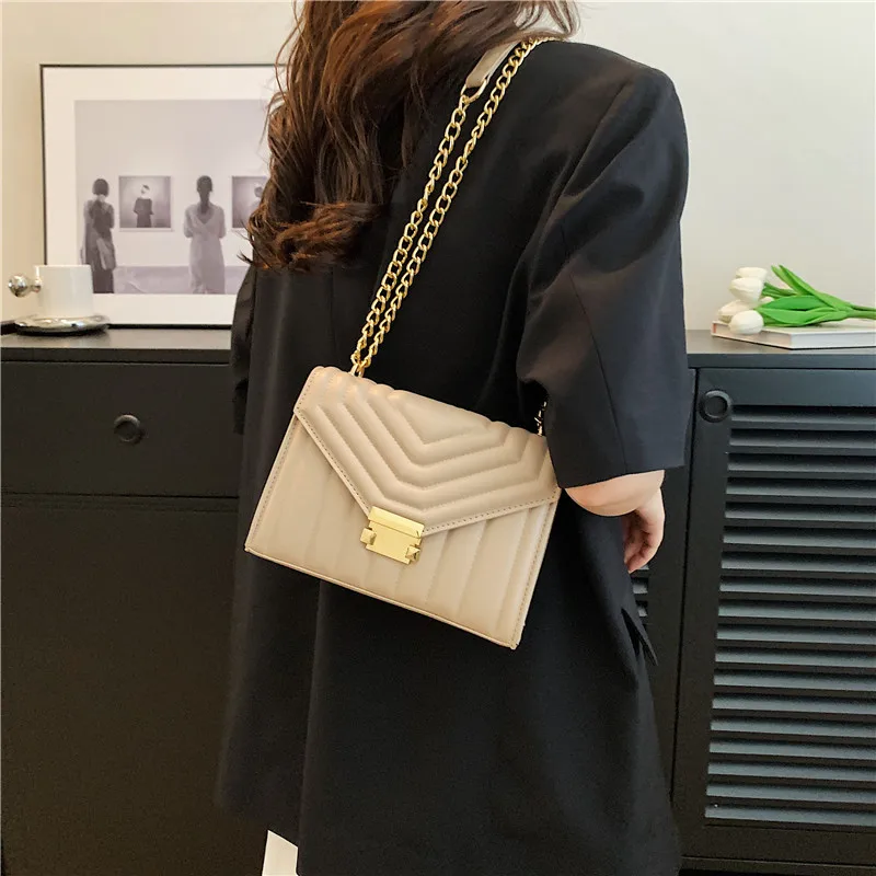 Fashion Thread Strip Chain Shoulder Crossbody Bag for Women 2022 New Sac A Main Ladies Messenger Bag Female Handbags and Purses