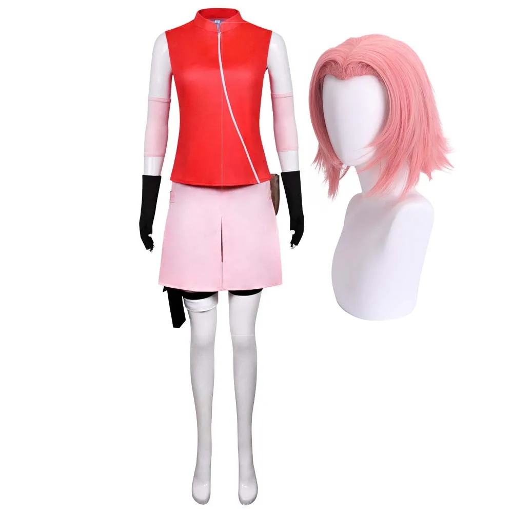 Cartoon Halloween Carnival Women Girls Haruno Sakura Cosplay Shippuden Anime Costume Wig Outfit