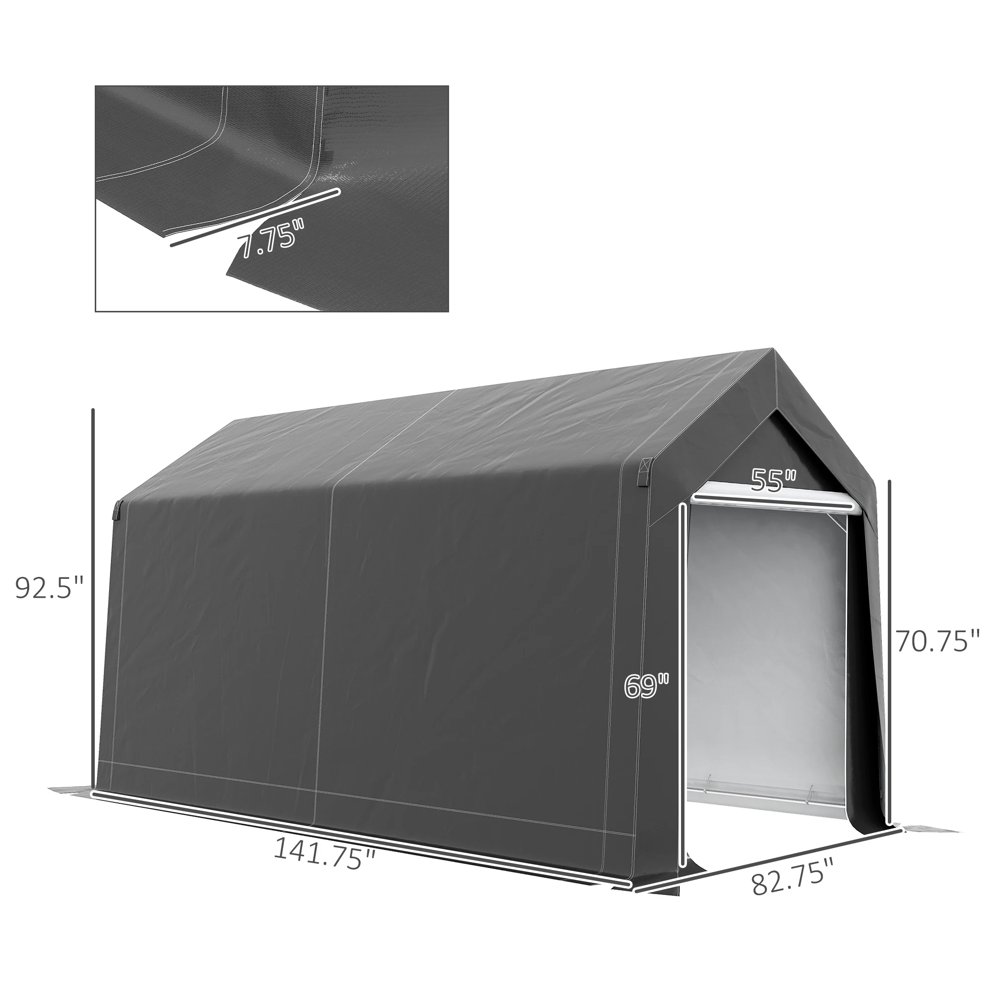 Outsunny 7' X 12' Heavy Duty Garden Storage Tent with Large Door, Gray