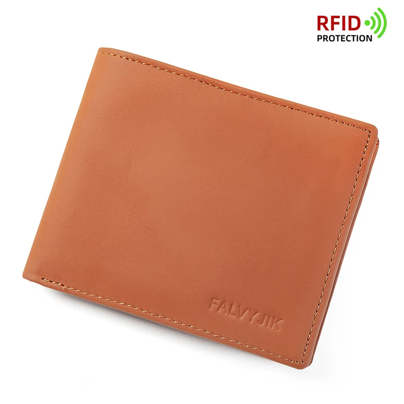 Men's Genuine Leather Short Wallet, RFID Blocking Cowhide Purse, Slim Billfold Card Holder Coin Pocket
