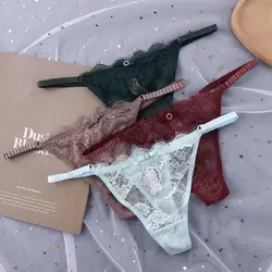 Sous-vêtement sans couture taille basse pour filles, sous-vêtement sexy, fleur creuse, slip en dentelle G-slice, culotte tanga, slip féminin