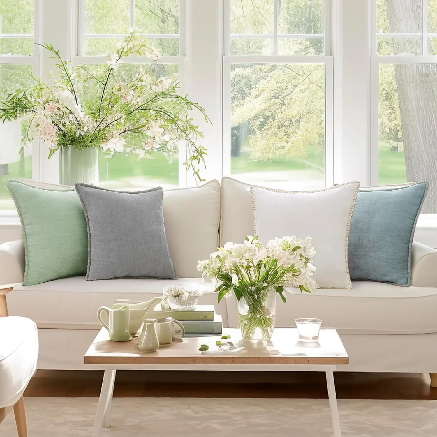 أغطية وسائد المزرعة المخملية وسادة زخرفية زنبركية من الشنيل مقاس 45 × 45 سم حافة مخيطة باللون الرمادي لغرفة النوم والأريكة