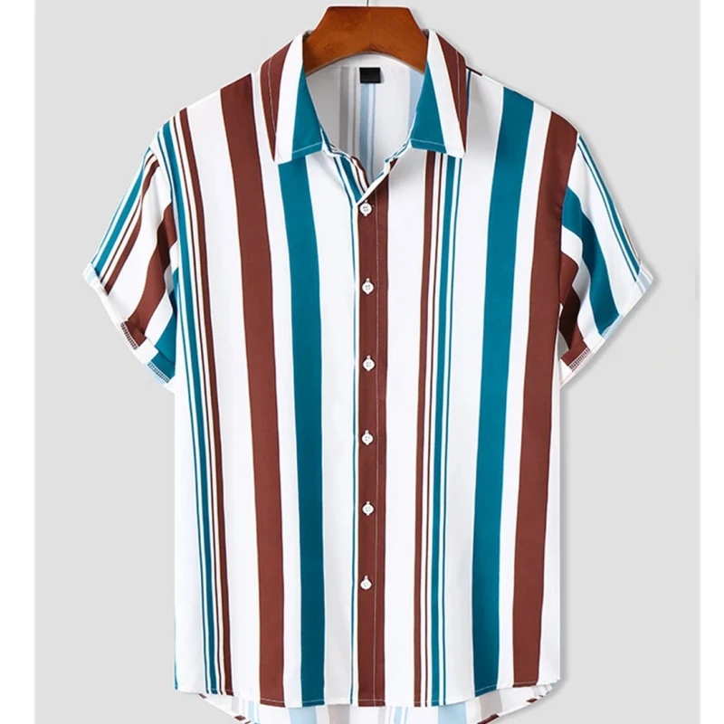 Vertical Stripes Shirt Men's Clothes 3d Printed Street Casual Fashion Shirts Harajuku Colorful Irregular Lapel Button Blouse