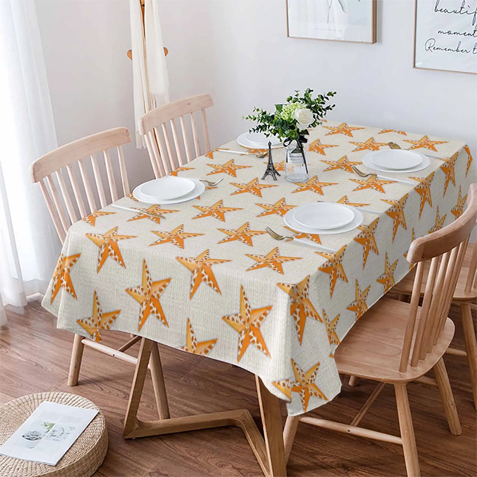 Autumn Maple Leaf Pentagram Texture  Tablecloth Waterproof Dining Table Rectangular Round Table Cover Home Kitchen Decoration