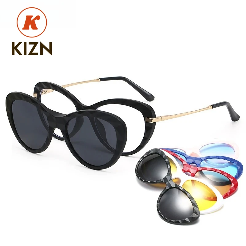 

KIZN Sports Cat Eye Prescription Glasses Myopia -0.5 to -10 With Fashion Magnet Clip Customize Sunglasses Men Women Short Sight