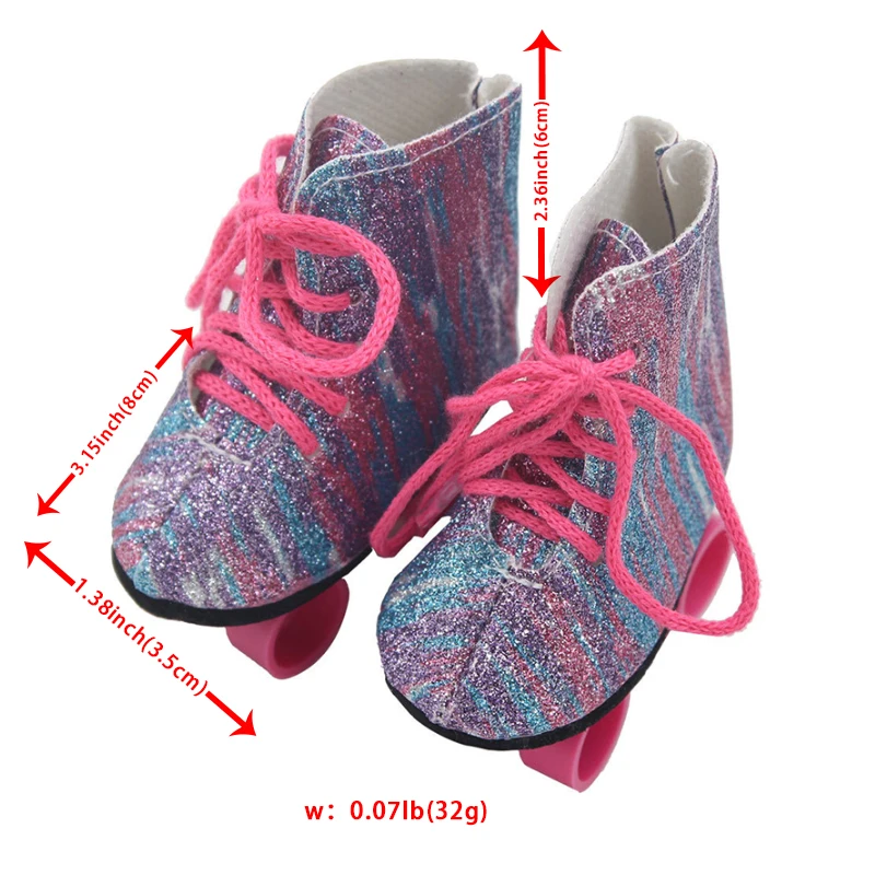8CM Doll Roller Skates For 18-inch American Dolls Lace-up Cute Roller Skates Boots Shoes For 43cm Baby Newborn&OG,DIY Girl Dolls