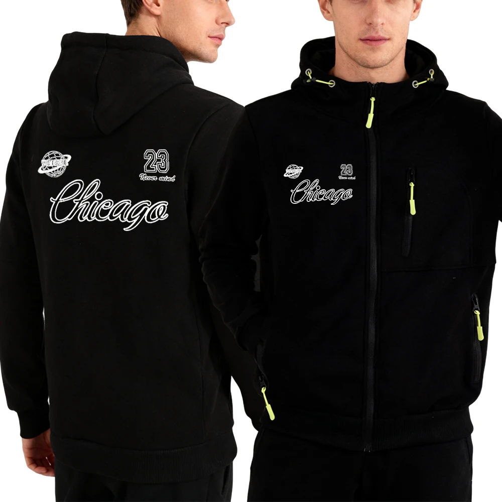 

Чикаго номер 23, мужская толстовка на молнии, модная одежда, повседневный флисовый осенний спортивный костюм в стиле хип-хоп с капюшоном, индивидуальное пальто