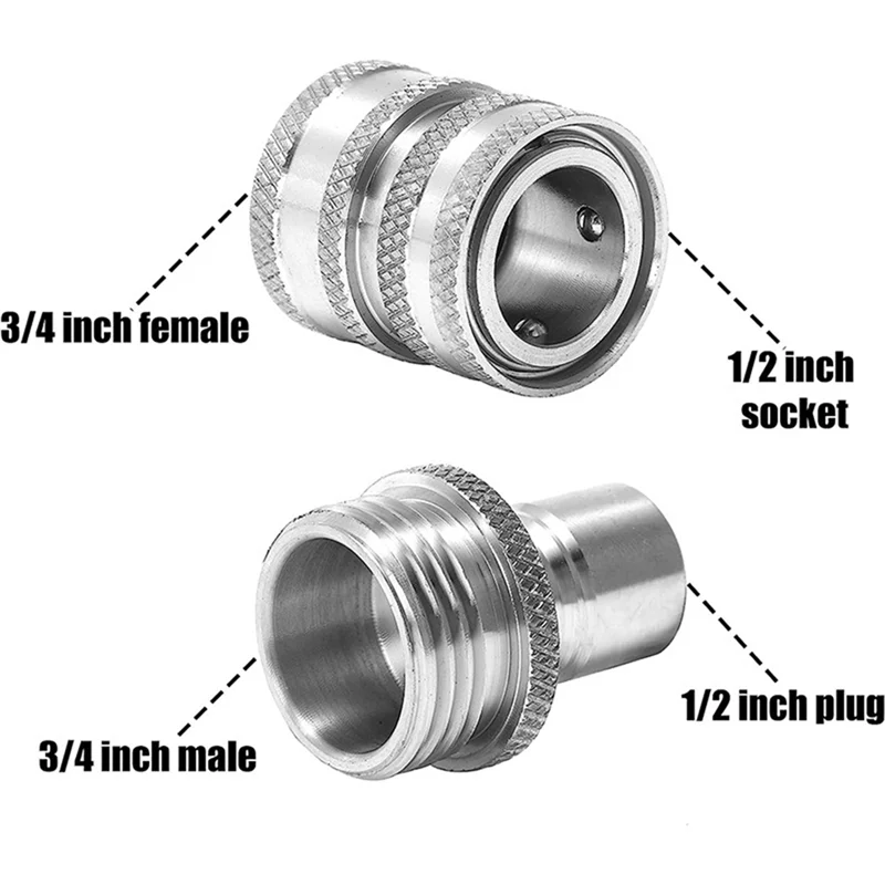 -AT37 Garden Hose Quick Connect Stainless Steel Water Hose Connector 3/4 Inch GHT Quick Release Connector For Lawn Sprinklers