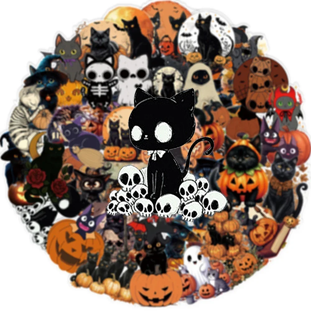 50 個の装飾ハロウィンステッカーホラーゴシック黒猫カボチャ漫画ステッカー荷物電話ギタースーツケースレトロデカール
