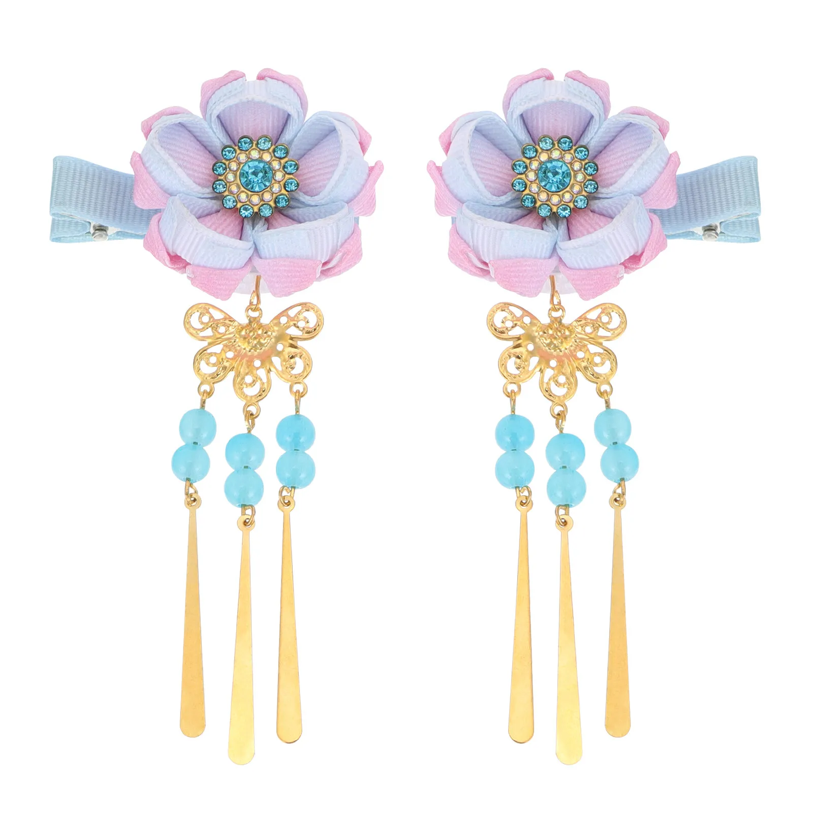 1Pair Japanese Style Flower Bell Hairpin Kimono Hair Clamp Long Tassel Hair Decoration for Women Flower Hairpin