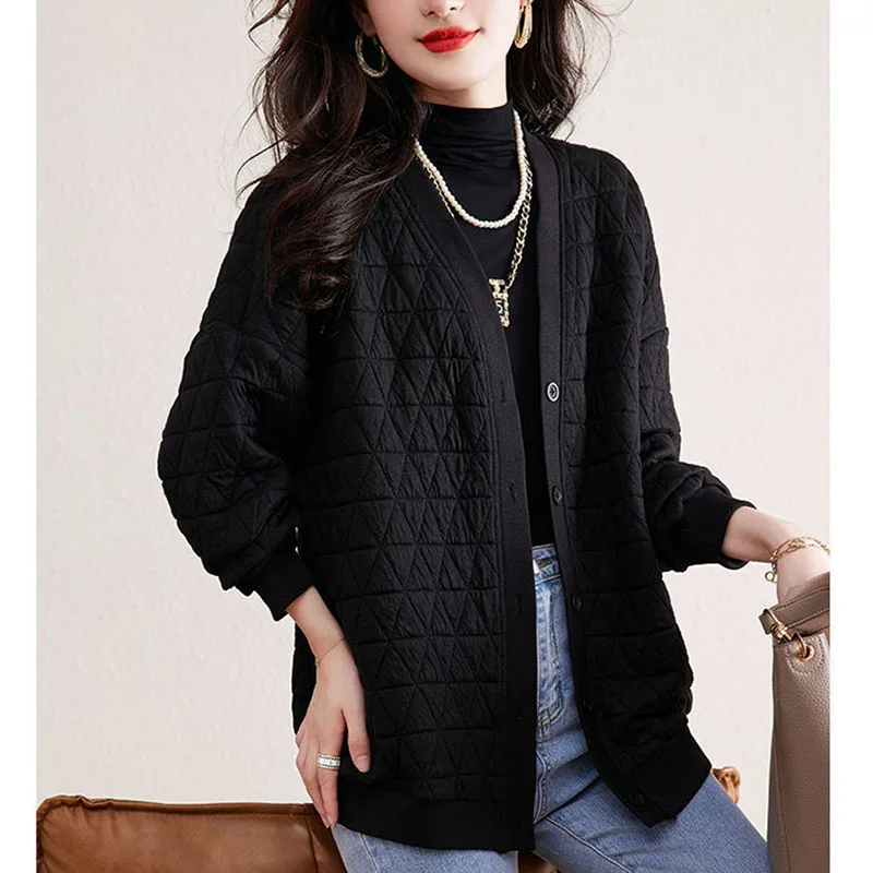

New Female Cardigan Top Coat Autumn Winter Women Fashion Versatile Cotton Sweatershirt Outerwear Ladies Solid Loose Fit