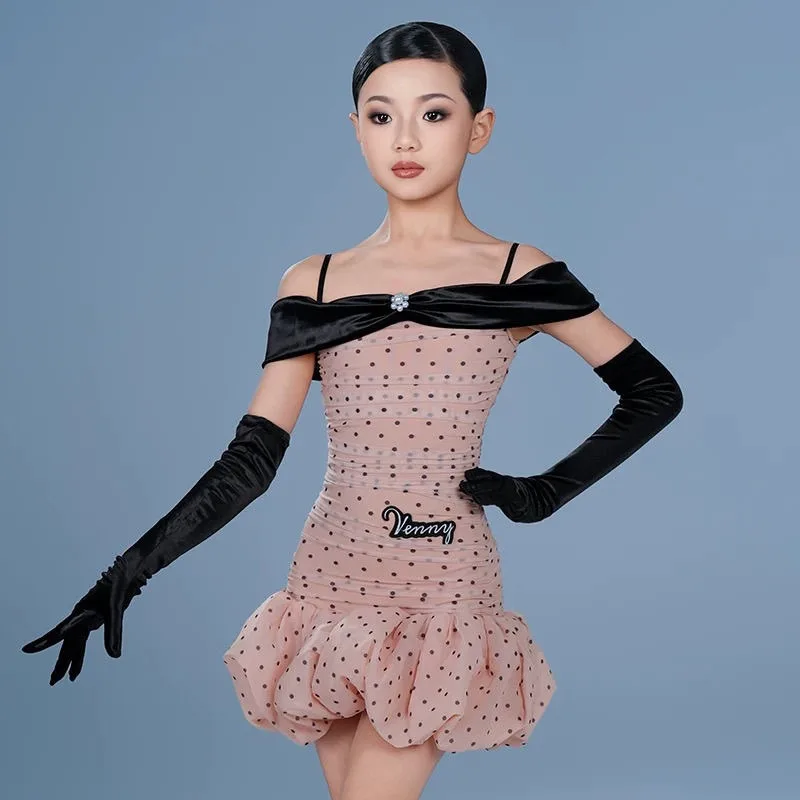 

customized Latin dance dress practice set with suspenders for high-end professional girls' skirts vestito latino americano donna