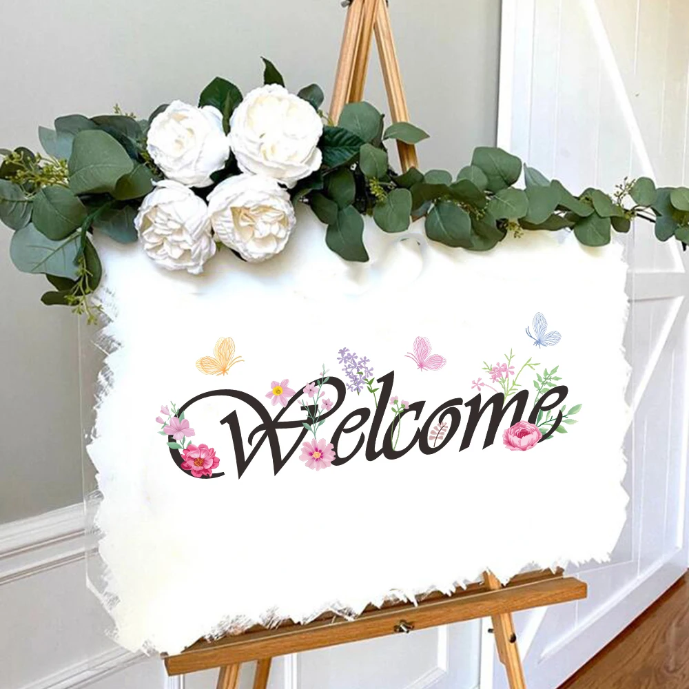 Colorful Welcome Butterfly Flower Door Wall Sticker Decals for Bedroom Living Room Bathroom Kithcen Wall Decor