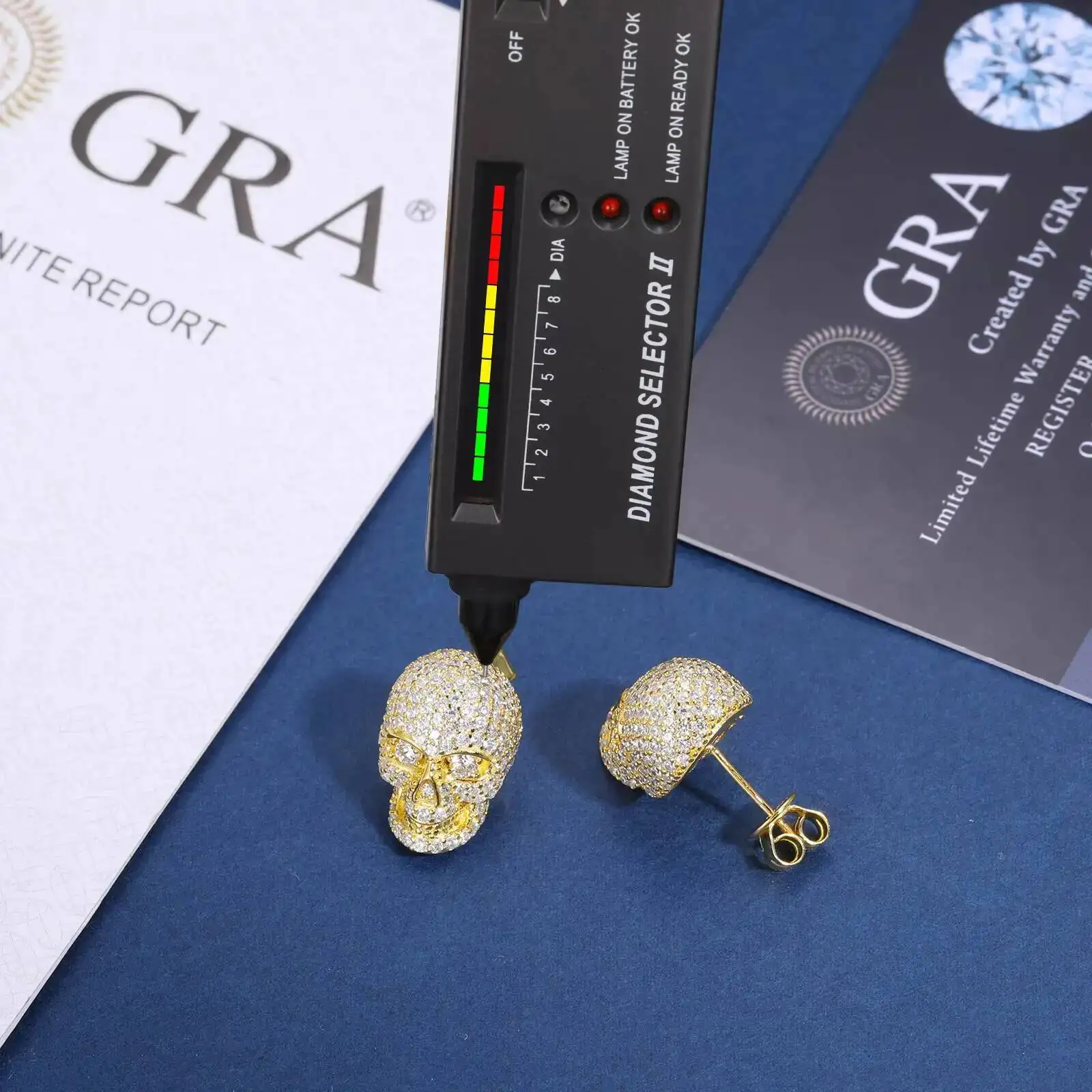 Halloween Jewelry Hip Hop Rappers Gold Plated 925 Sterling Silver VVS Moissanite Diamond Iced Out Skull Stud Earrings