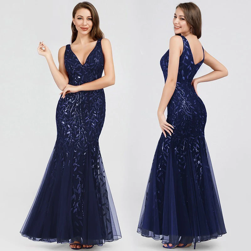 2023 JINZUO Sleeveless V-neck Tulle Sequins Cocktail Dresses V-back Mermaid Party Prom Gowns  Plus dresses woman party night