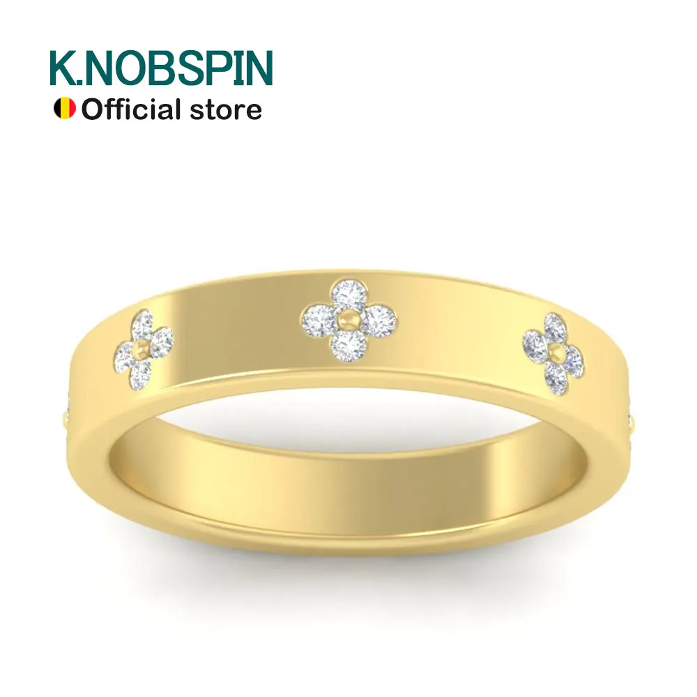 KNOBSPIN D VVS1 Moissanite Ring Solid 925 Sterling Silver Plated 18k Yellow Gold with GRA Wedding Rings for Women Jewelry