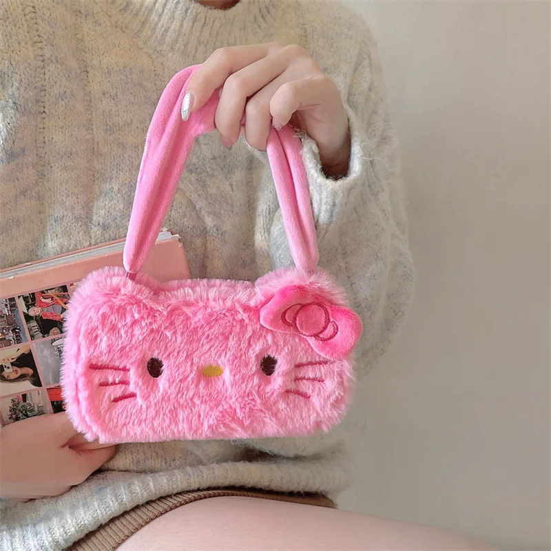 Luxury Plush Phone Hello Kitty What About Cashmere Wool Warmth Handbag Phone Case For iPhone 13 14 15 16 Pro Max Flip KT furry