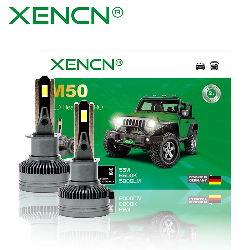 XENCN M50 H1 LED HEADLIGHT PRO LAMP 6500K 12V/50W 5000LM IP68 WATERPROOF DUSTPROOF AVIATION ALUMINUM UPGRADE 12 BEADS
