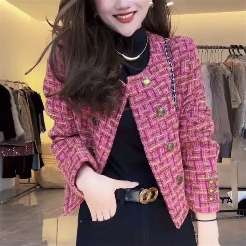 2025 nova primavera outono socialite francês colorido pequeno estilo perfumado casaco feminino design sentido temperamento versátil curto topo