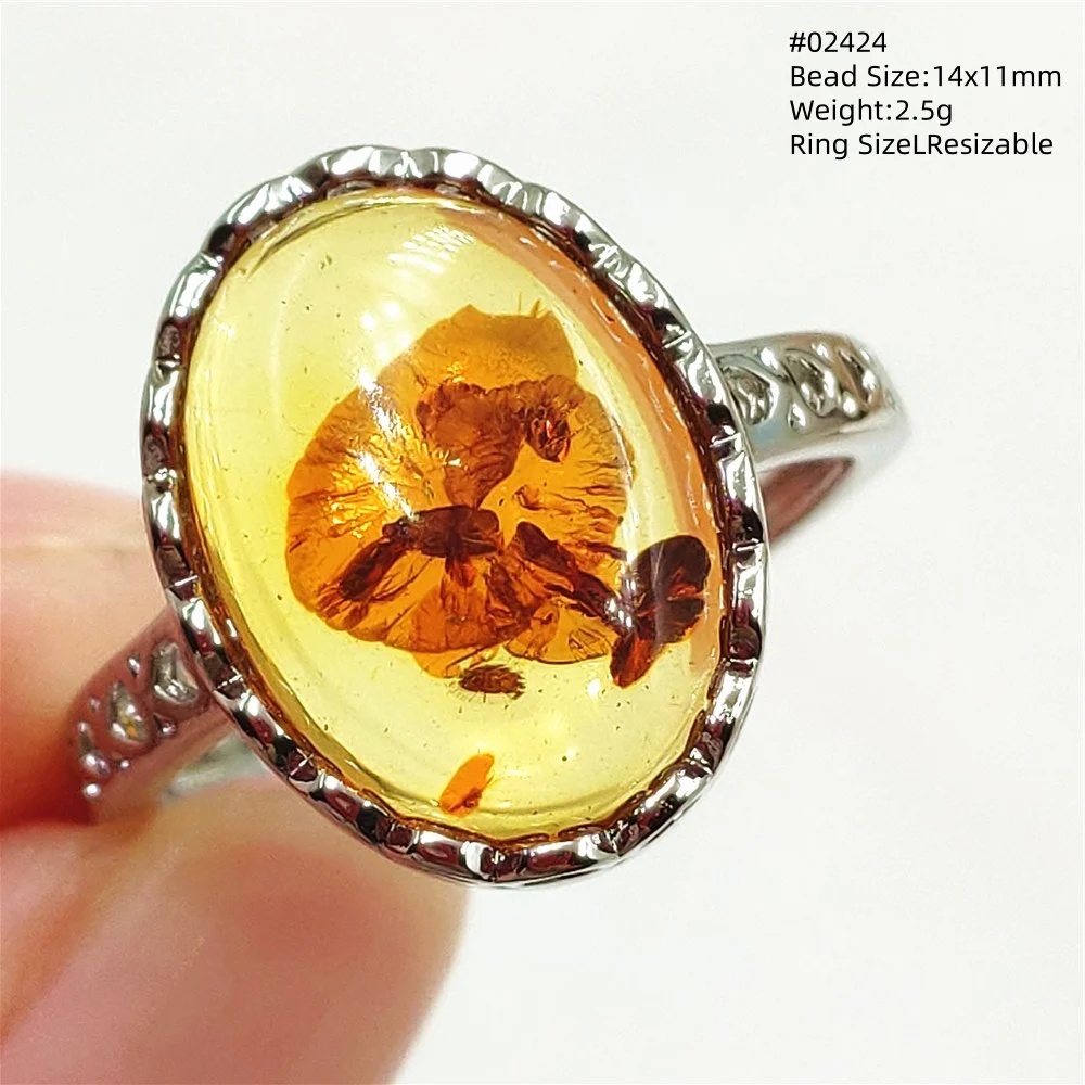 Natural Piebald Amber Ring 925 Silver Jewelry Yellow Amber Ring Gemstone Women Men AAAAA