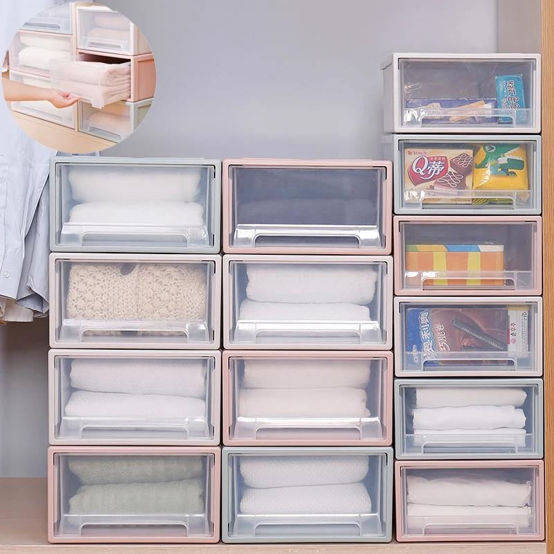 Drawer Slid Storage Box Large Stackable Clothes Storage Container Plastic Clear Underwear Quilt Cabinet Holder Closet Organizer