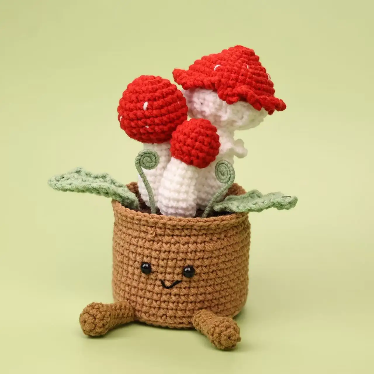 Gehäkelter Pilztopf, gestrickter Blumentopf, kreative künstliche Cartoon-Pflanze, niedliche Schreibtisch- und Bücherregal-Deko, Geschenk – Detail 2
