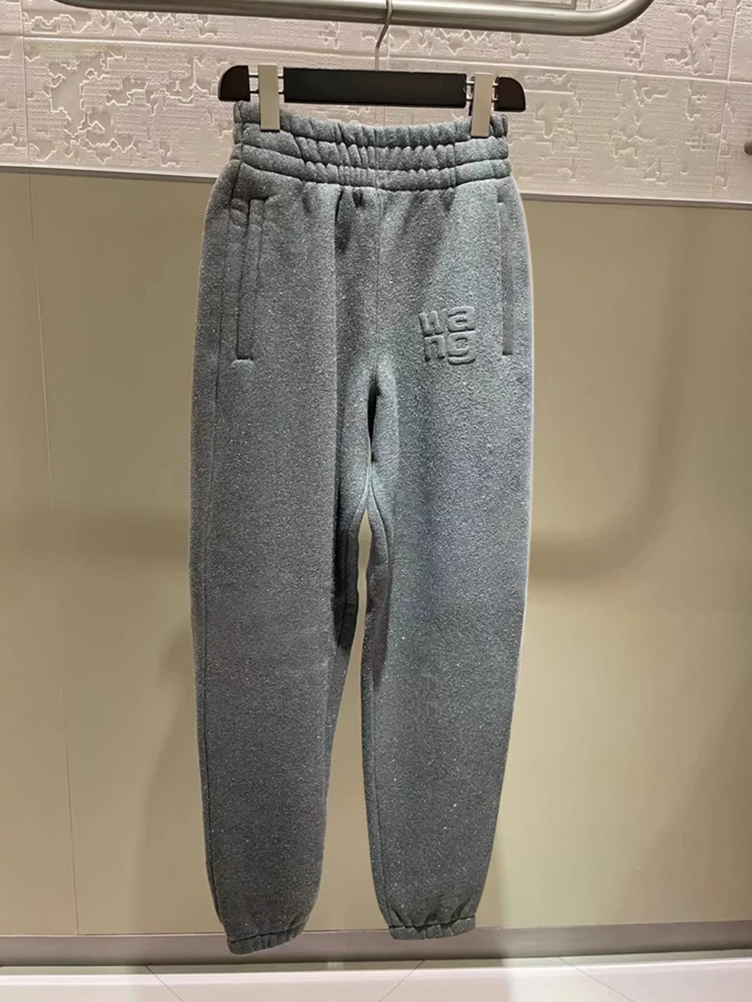 

LIMANER2025 Women's Loose Fce-Lined Dstring Glitter Sweatpants Asymmetrical Commute Sle Long Pants Casual Spor