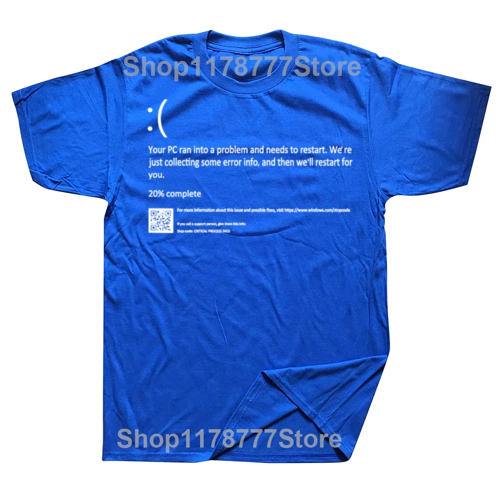Blue Screen of Death Geek Funny Graphic Print Lightweight Breathable Oversized Short Sleeve Tee Halloween Casual Men Streetwear