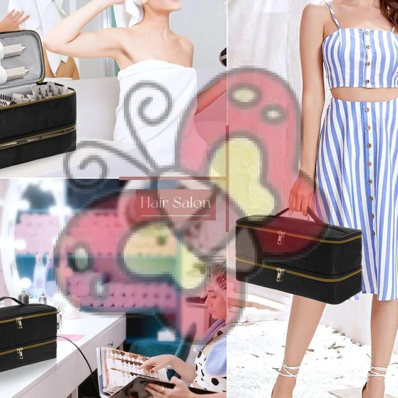 

1x Double-Layer Waterproof Hair Dryer Case Portable Capacity Travel And Dryer Fashionable And Organized Storage for Beauty Tools