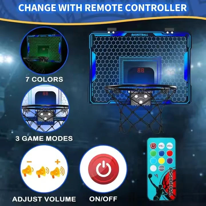 2025年屋内LEDライトスコアボードバスケットボールフープリモコンミニバスケットボールおもちゃドア掛け