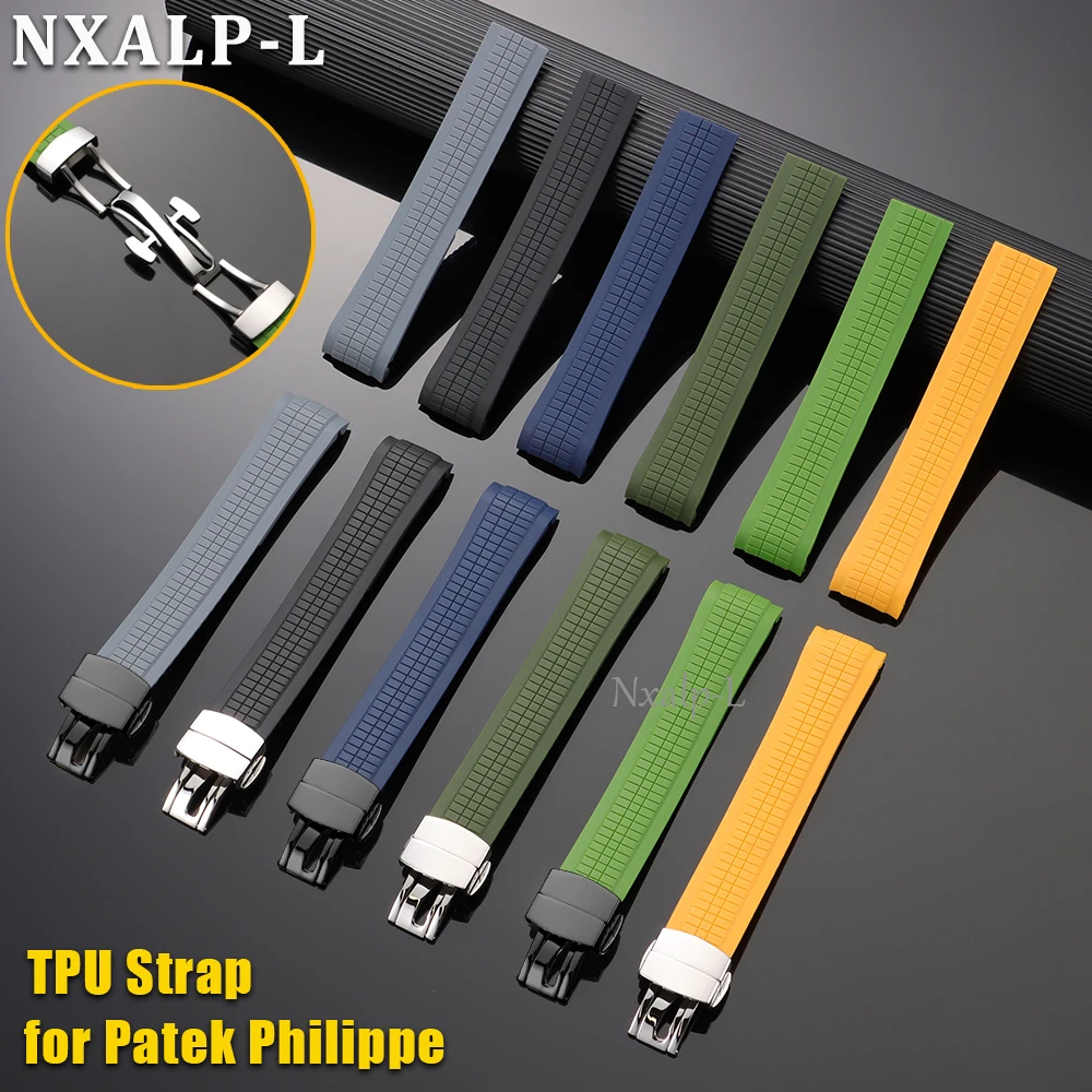 TPU Watch Band for Patek Philippe Grenade Curved End Rubber Strap Aquanaut Series 5164/5167 Durable Silicone Watch Strap 21mm