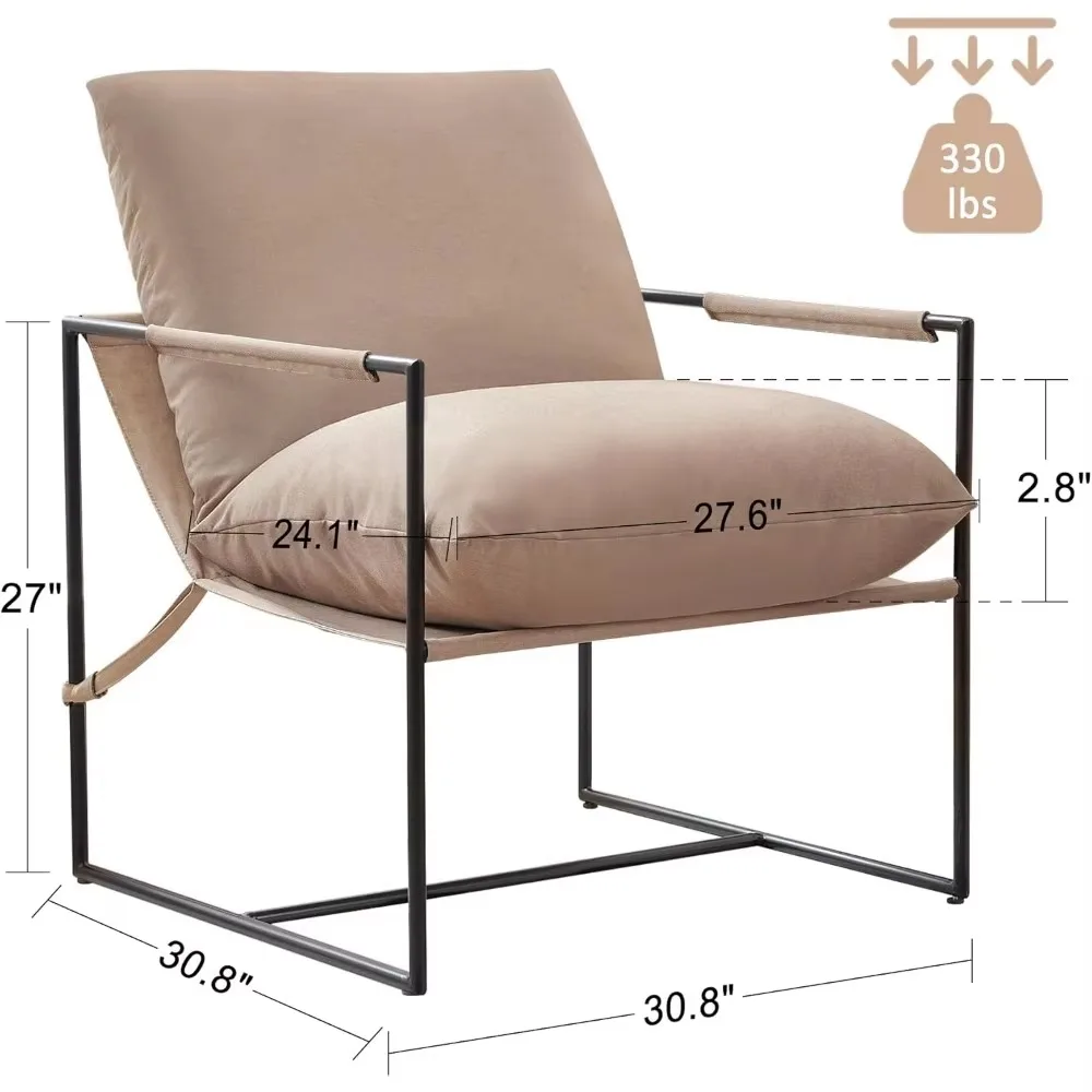 Moderne koffiestoel uit het midden van de eeuw, stalen fauteuil, stoffen loungestoel voor woonkamer, slaapkamer, thuiskantoor