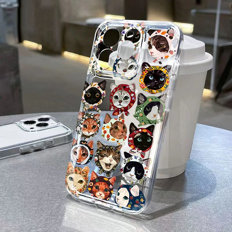 Cute Bandana Cat Clear Phone Case for Samsung Galaxy A37 A17 A57 S26 Plus S25 FE S24 Ultra S23 S22 S21 A56 A16 A36 A54 A55 Cover