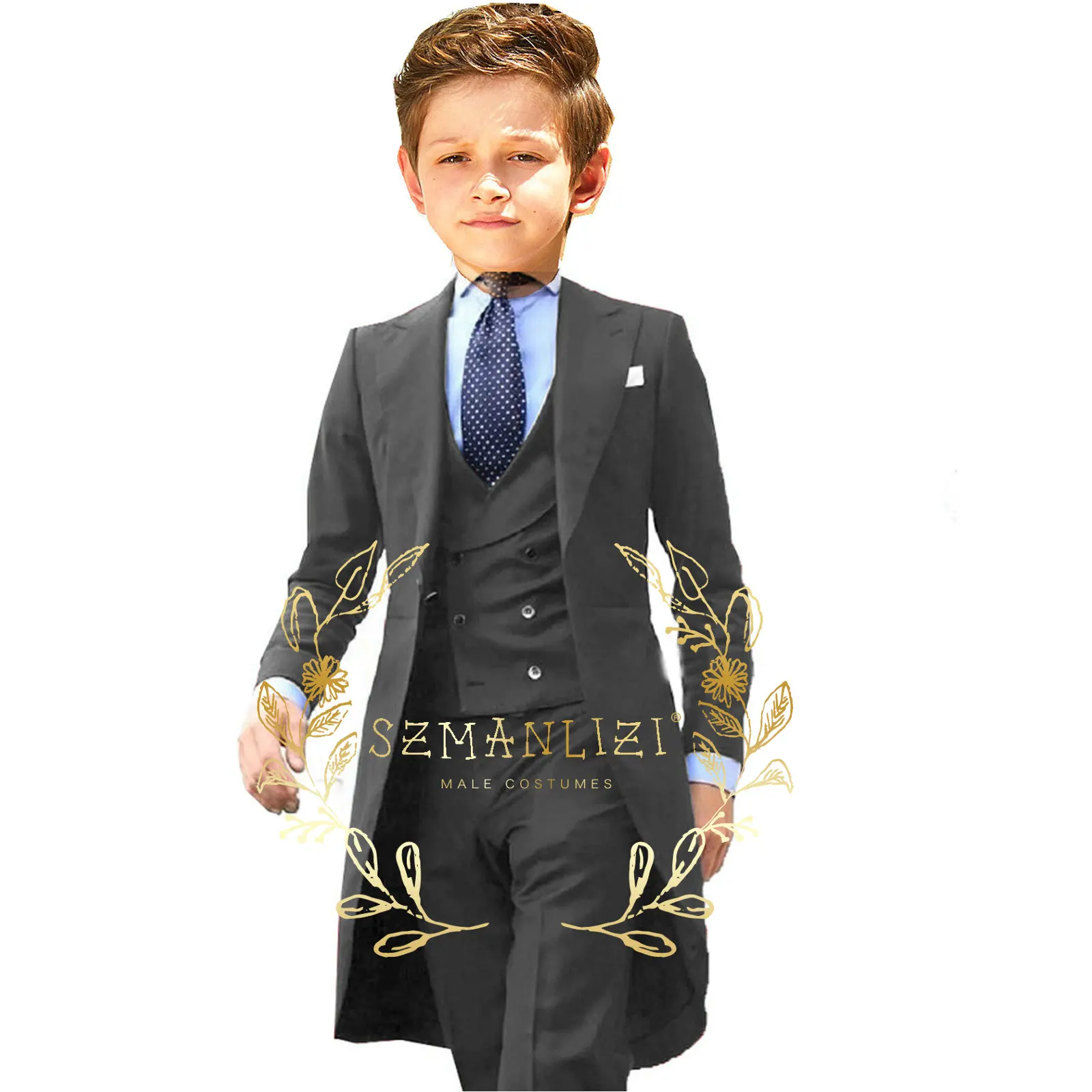 Handsome Beige Boy Suit 3 Piece Tailcoat Blazer Vest Pants Set Kids Wedding Party Tuxedo Child Prom Dress Costume 3-16 years old