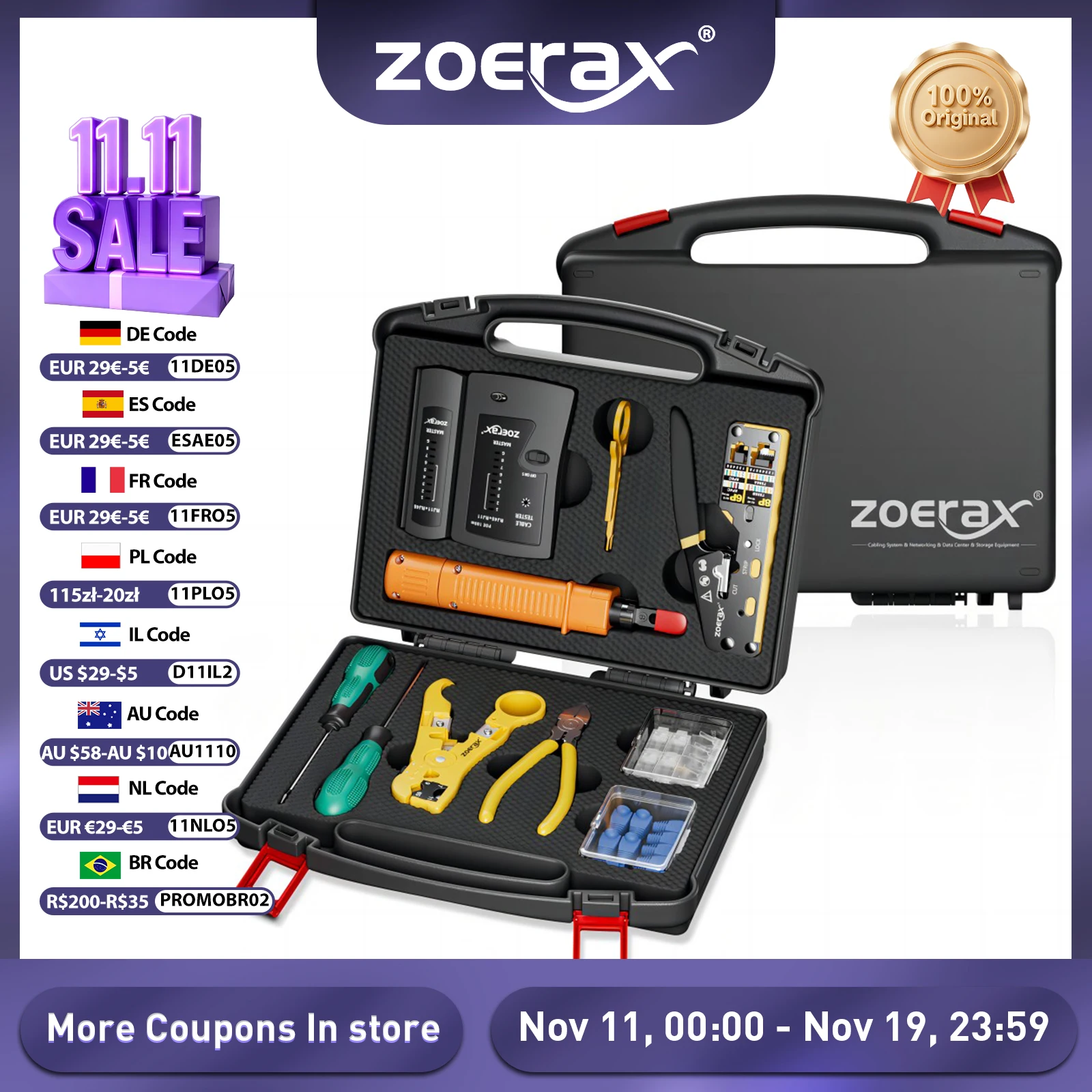ZoeRax RJ45 CAT6 Crimp Tool kit Network Tool Kit Pass Through Crimper RJ45 Crimping Tool Cable Tester Punch Down Tool Stripper