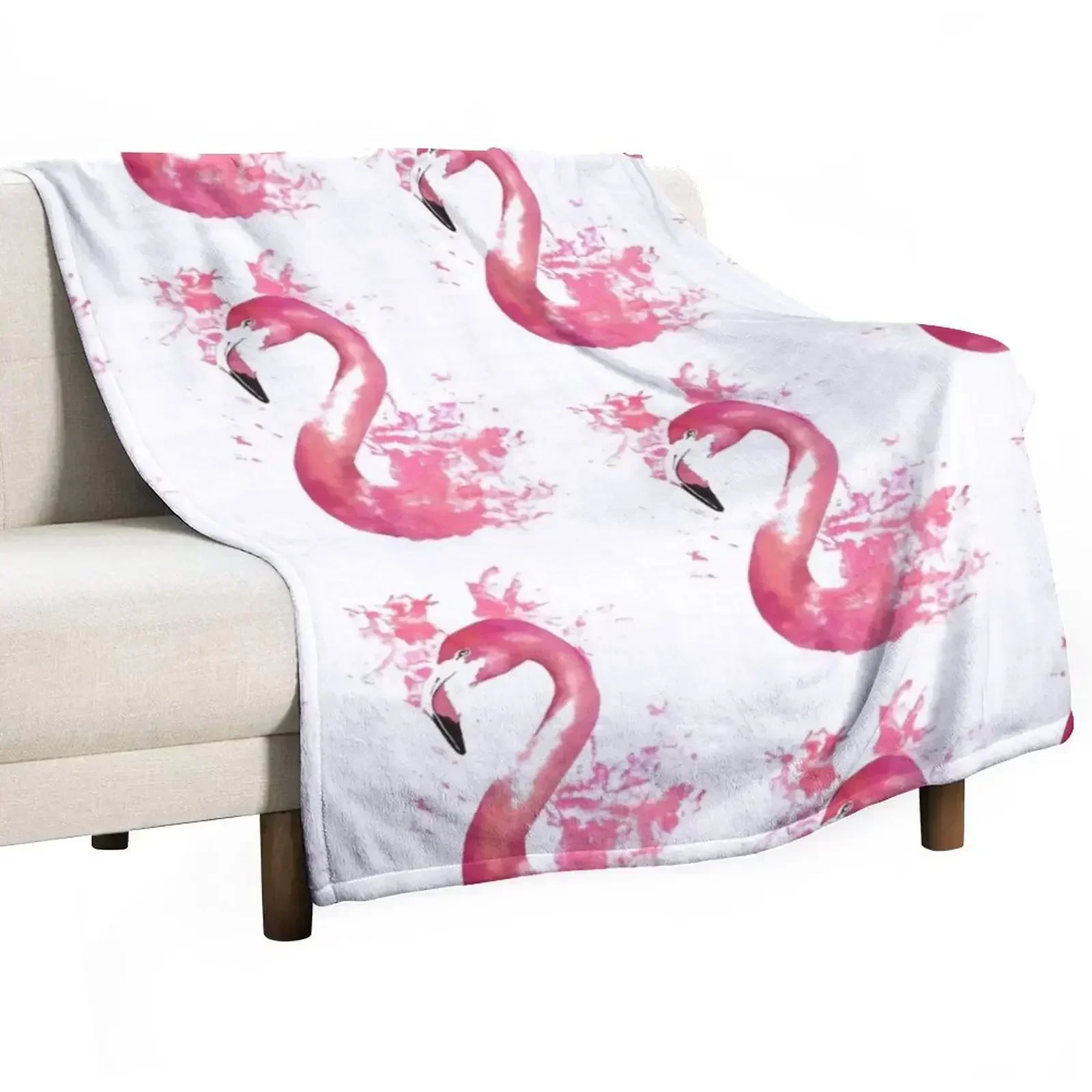Pink Flamingo Watercolour Splash Artwork Throw Blanket Hairy Beautifuls Sleeping Bag wednesday Vintage Luxury Throw Blankets