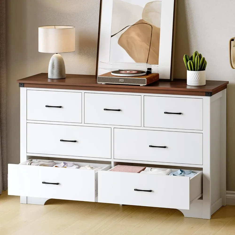 

7-drawer bedroom dressing table, wooden white dressing table with metal handles and anti tipping device