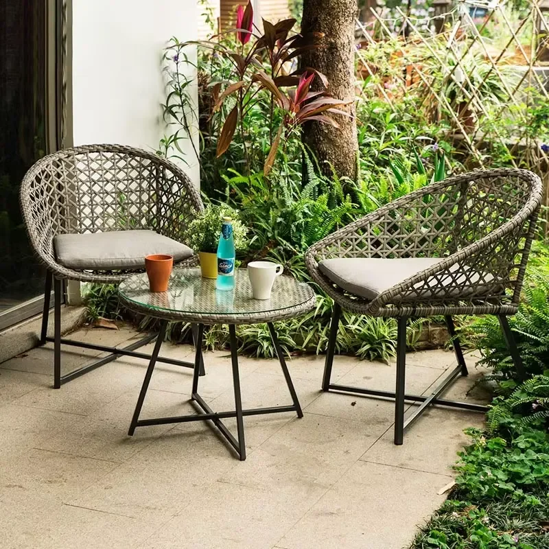Outdoor Table and Chair Combination Rattan Chair Leisure Chair Balcony Rattan Terrace Tea Table Courtyard Garden