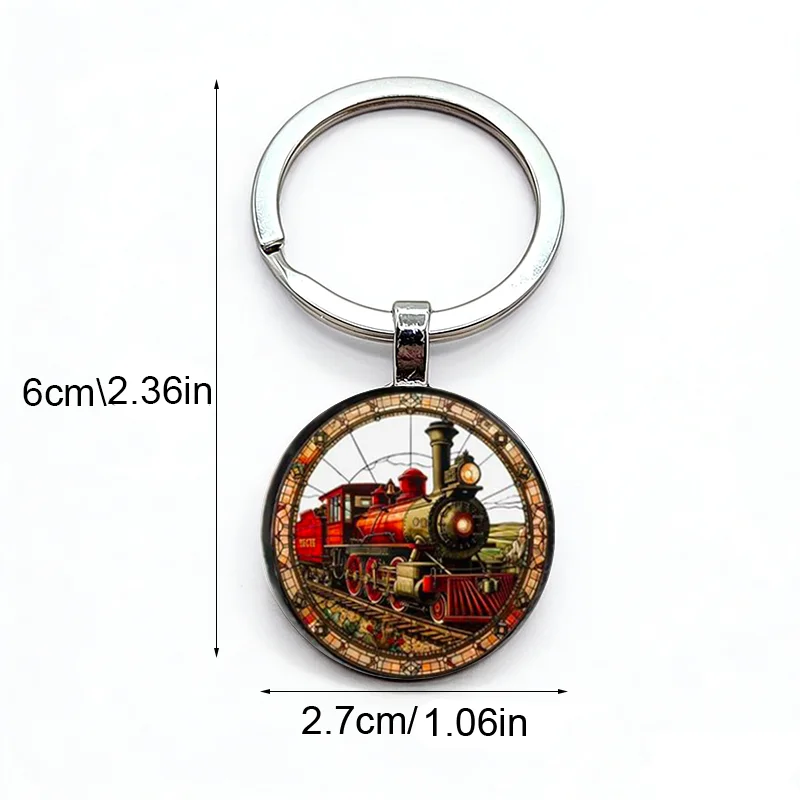 Vintage train pattern dome glass alloy keychain pendant, birthday gift