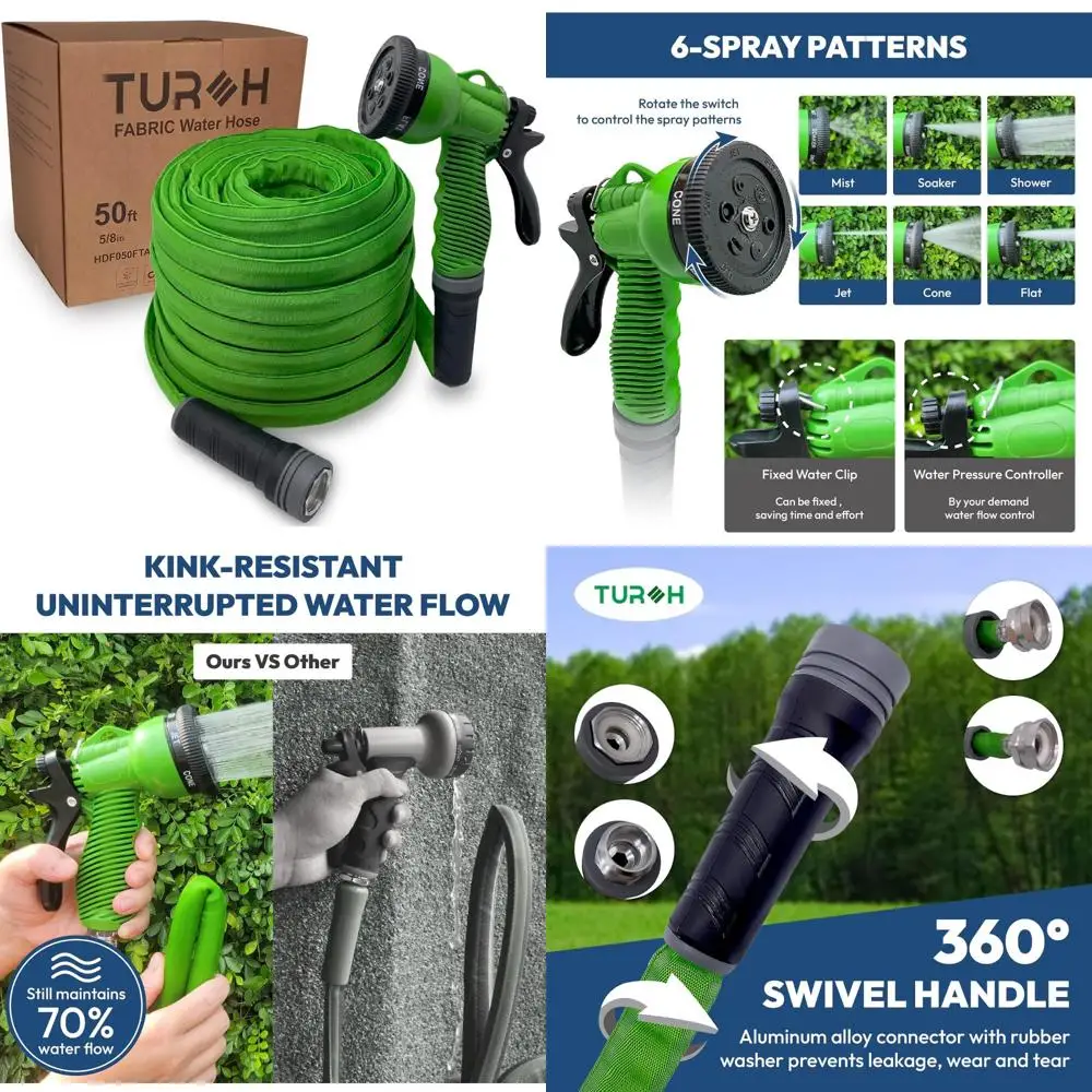 

Durable Flexible 50FT Garden Hose with Spray Nozzle, Lightweight Anti-Kink Jacket, Non-Toxic for Outdoor Watering