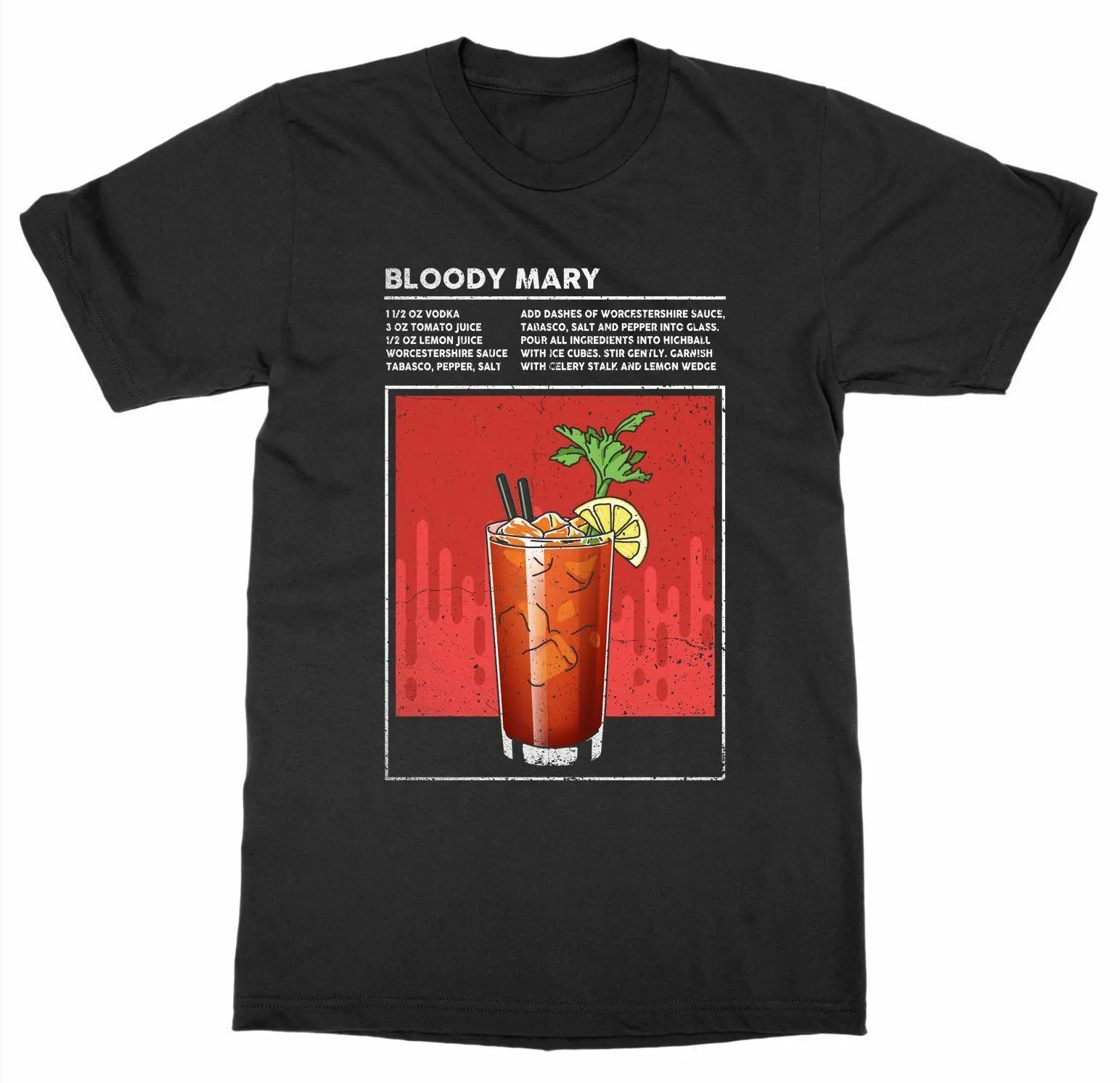 

Alcohol Mixed Drink Bloody Mary Cocktail Happy Hour Bartender T Shirt. 100% Cotton Short Sleeve O-Neck Casual Mens T-shirts New