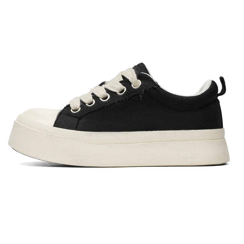 

2025 Summer New Men's Thick Sole Sports Shoes Black Canvas Lace-up Casual Shoes Thick Sole Increase 6~8CM Large Size Men's Shoes