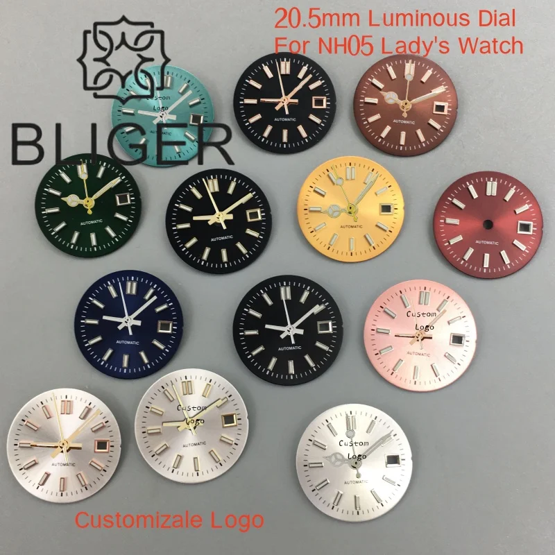 20.5mm Lady's NH05 Luminous Watch Dial Hand Set Stick Number Date Window Fit NH05 NH06 Movement For 26mm/28mm Women's Watch Part
