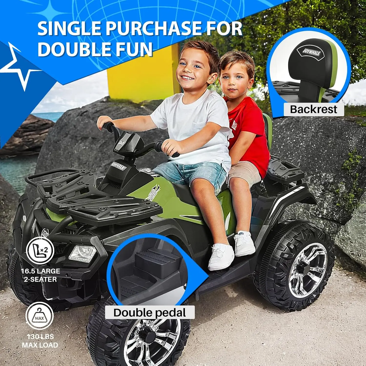 Seater Ride on ATV 4WD Quad Powerful 4-Wheeler Electric Car for Big Kids, with 400W Strong Engine, 9AH Large Battery, Metal Susp