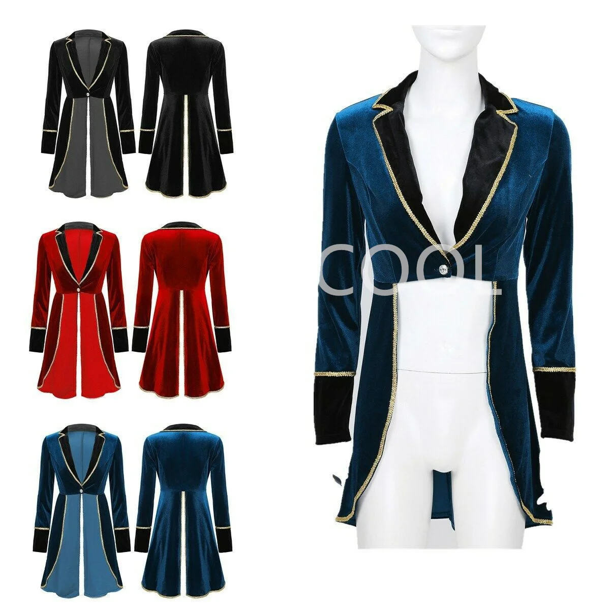 Dames Circus Circuskostuum Middeleeuwse Tuexdo Fluwelen Blazer Met Lange Mouwen Jas Marching Band Cosplay Cosutmes