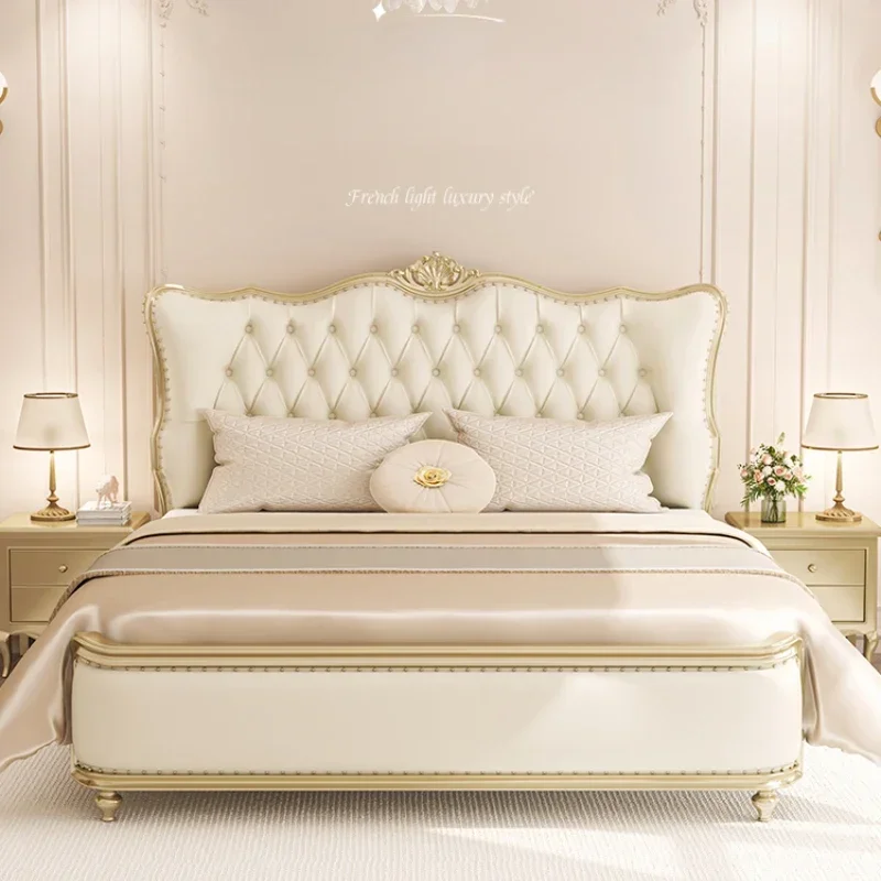 Gold Nordic Double Bed Drawers Elegant Leather Italian Bedroom King Bed Luxury Storage Matrimonial Cama Casal Furniture Home